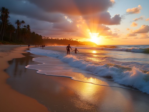 Sunrise at Burleigh Heads Beach on the Gold Coast with surfers