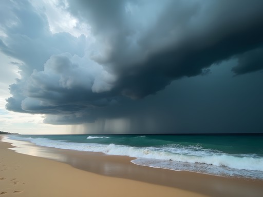 Dramatic afternoon thunderstorm developing over Gold Coast beaches