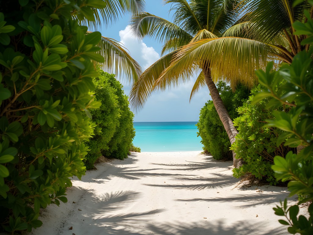 Hidden entrance pathway to Playa Chacmool beach in Cancun
