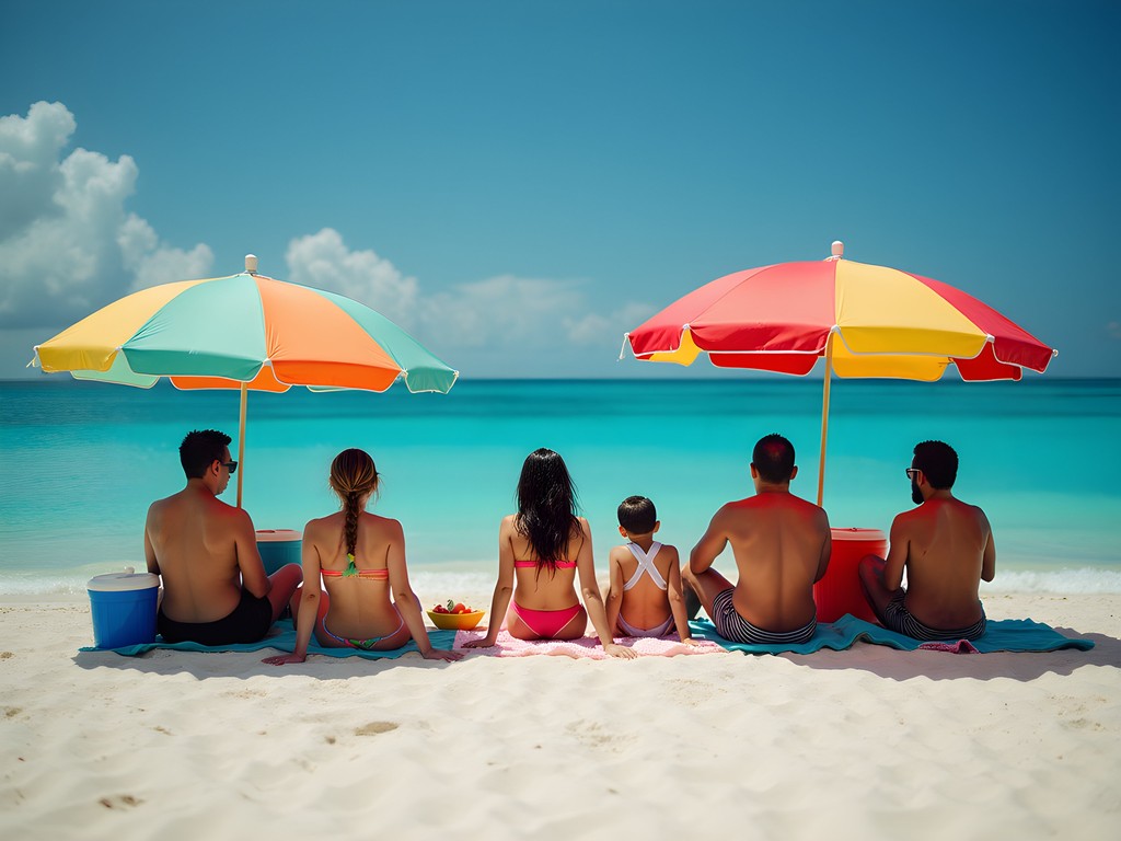 Local Mexican families enjoying Sunday gatherings at Playa Langosta in Cancun