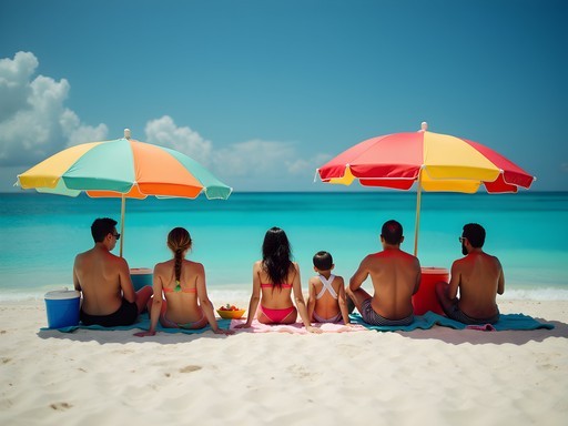 Local Mexican families enjoying Sunday gatherings at Playa Langosta in Cancun