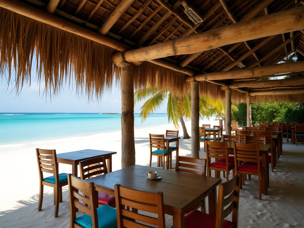 Simple palapa restaurant on the white sands of Xpu-Ha Beach south of Cancun