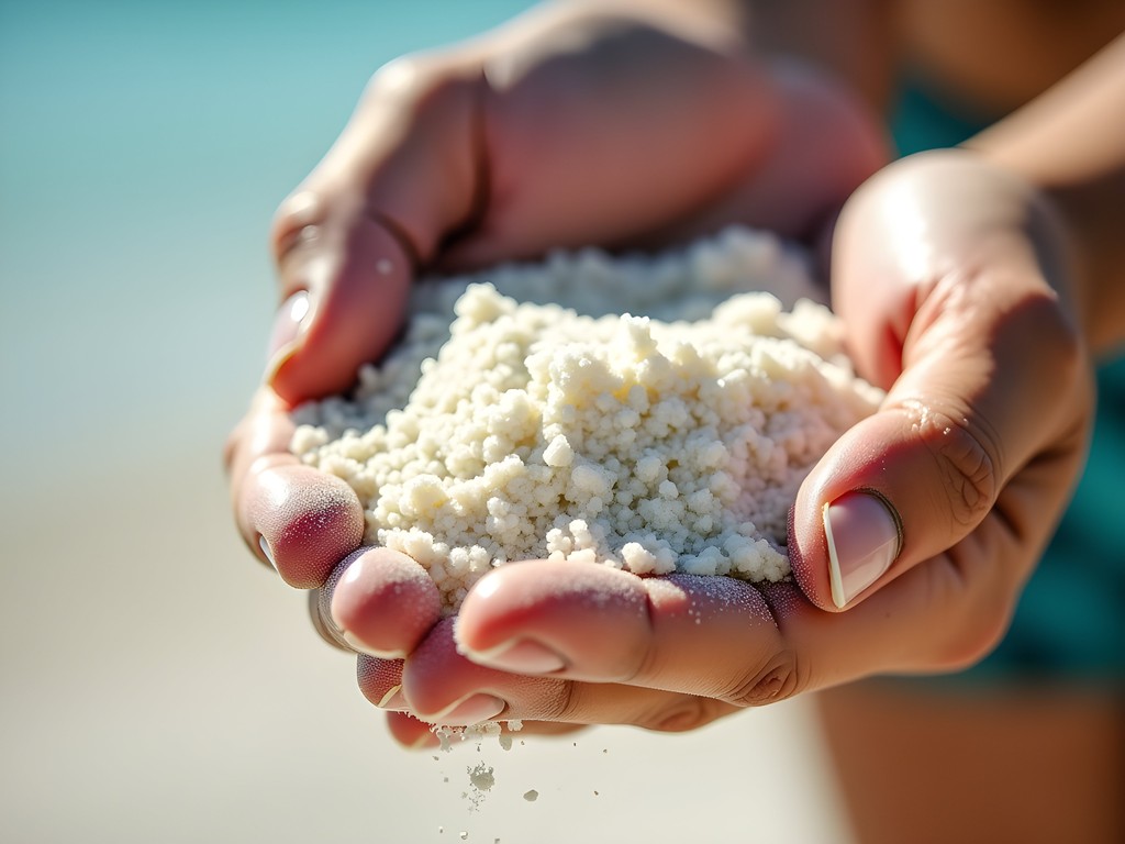 Close-up of Playa Maroma's distinctive powdery white coral sand