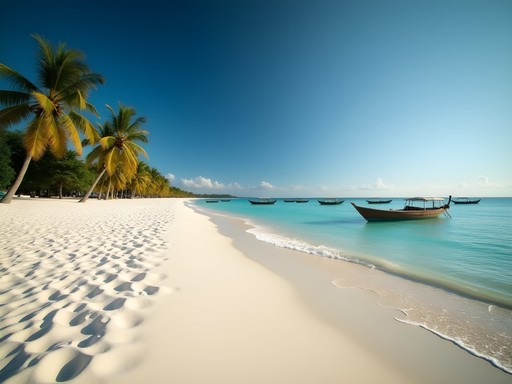 Early morning on Playa Blanca with pristine white sand and clear blue water
