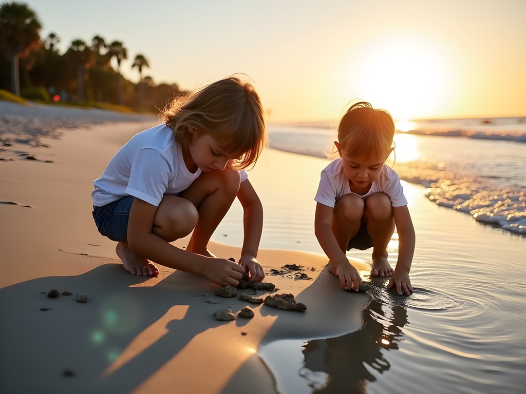 Family fossil hunting at Edisto Beach State Park at low tide