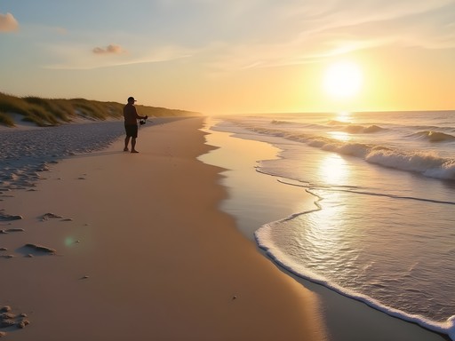 Man fishing at Whitecap Beach with minimal crowds