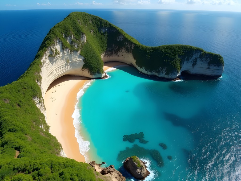 Aerial view of Baía do Sancho beach with turquoise waters and surrounding cliffs
