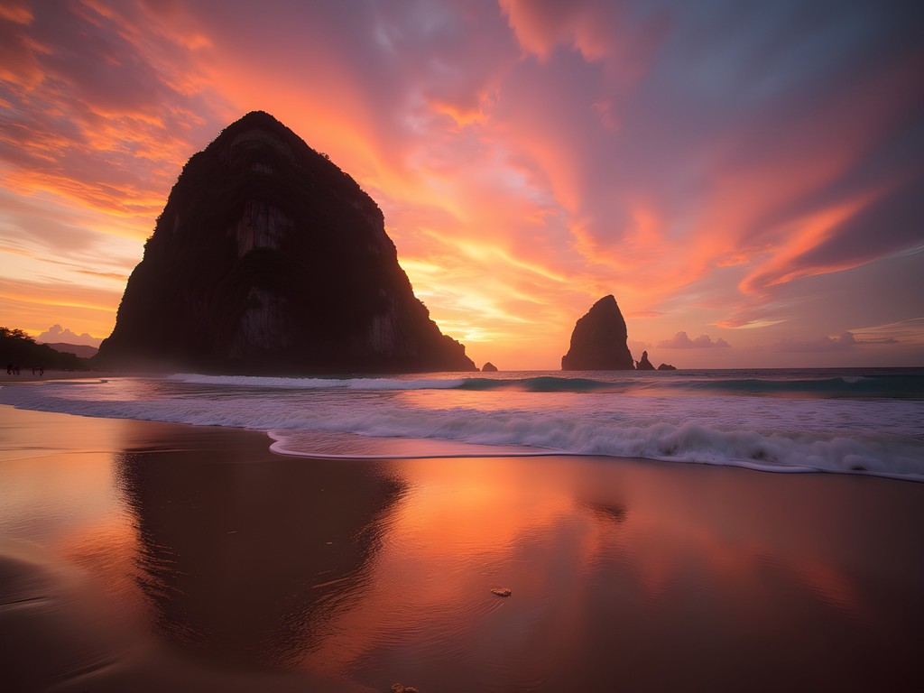 Sunset at Praia do Cacimba do Padre with Morro Dois Irmãos in the background