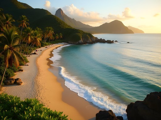 Morning light illuminating Praia da Conceição with swimmers in crystal waters