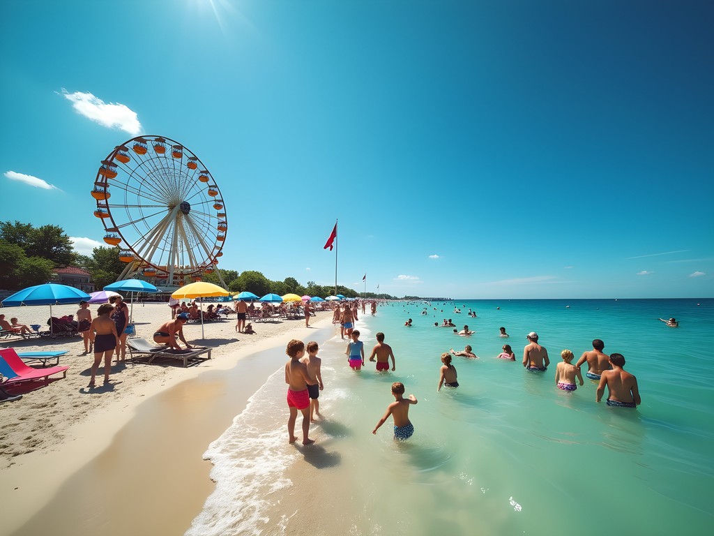 Families enjoying shallow waters at Bay Beach in Green Bay Wisconsin