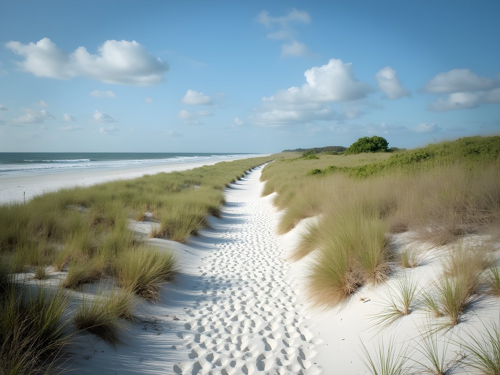 Undeveloped shoreline of Little Talbot Island showing natural dune system and native vegetation