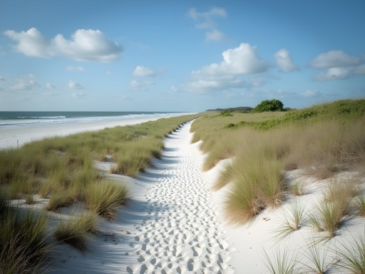 Undeveloped shoreline of Little Talbot Island showing natural dune system and native vegetation