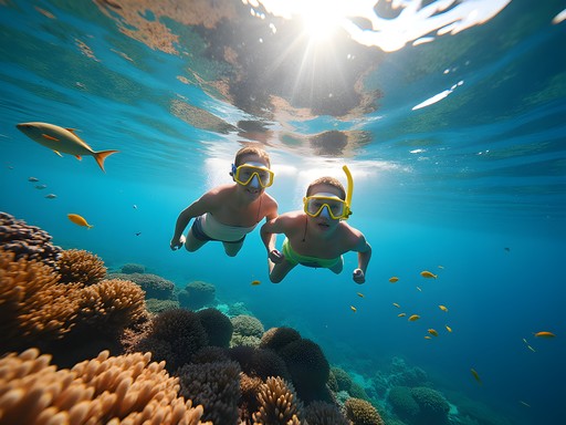 Family snorkeling at Molokini Crater with clear water and colorful marine life