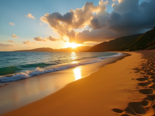 Sunrise at Makena Beach (Big Beach) in Maui with golden light and pristine shoreline