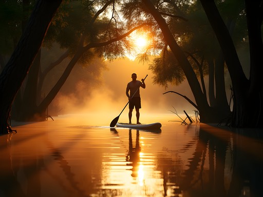 Paddleboarding through mangroves at sunrise in Key West Florida