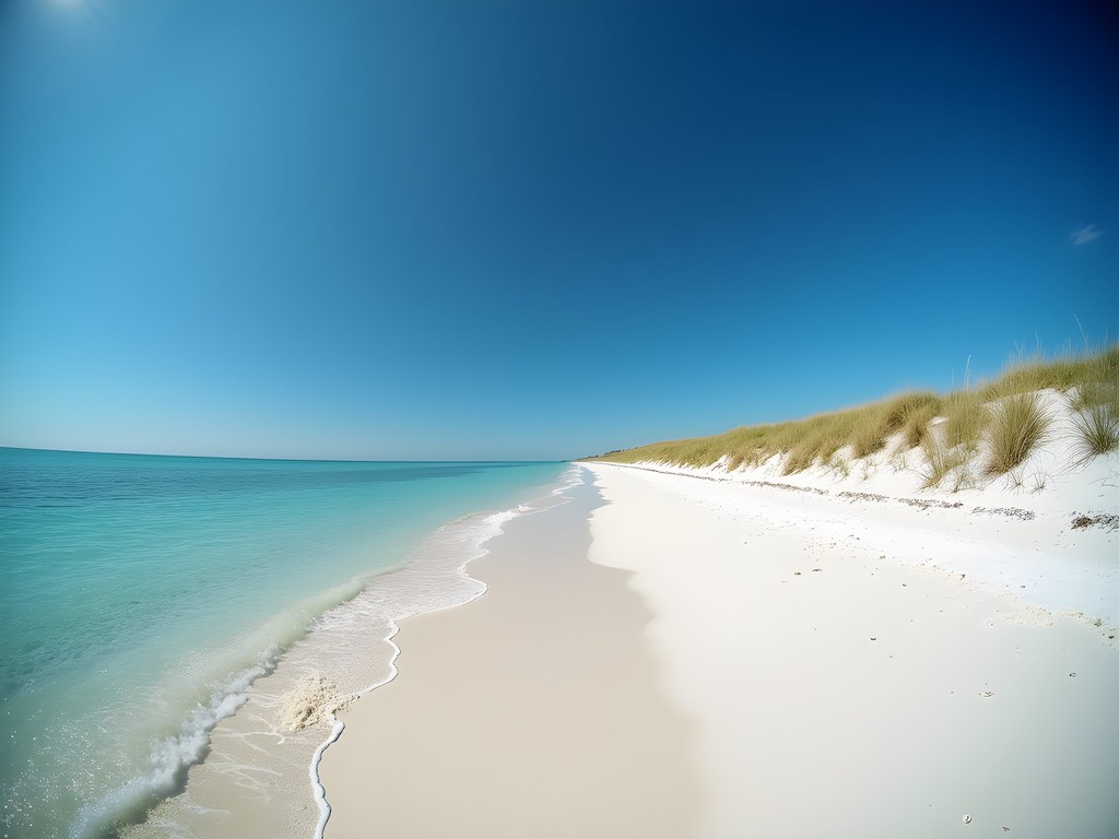 Pristine undeveloped beach at Bon Secour Wildlife Refuge with turquoise water
