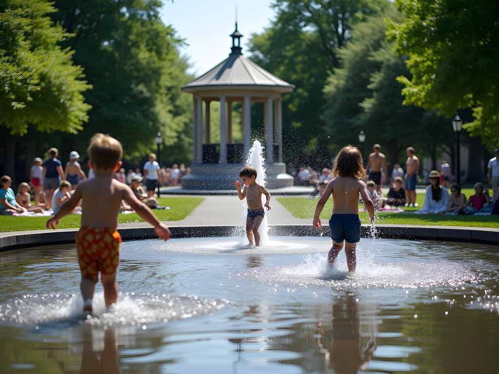 Children playing in the fountains at Walnut Hill Park in New Britain, Connecticut