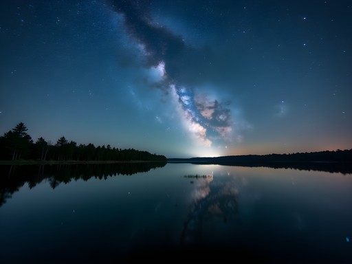 Night sky and stars reflected in Medicine Lake Plymouth Minnesota