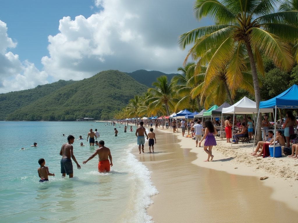 Local families enjoying Balandra Bay with calm waters perfect for children