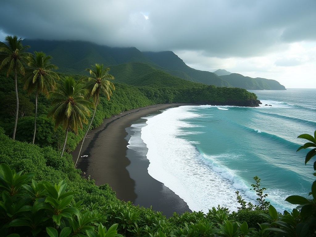 Dramatic coastline of Blanchisseuse where dense rainforest meets powerful Atlantic waves