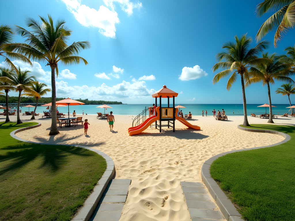 Families enjoying Pepper Park Beach playground and swimming area in Port St. Lucie Florida