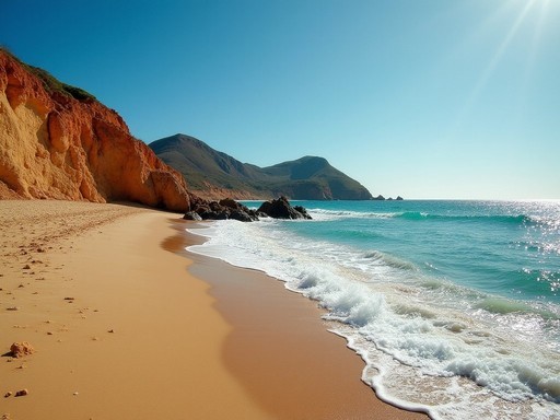 Panoramic view of Praia de São Francisco beach in Cape Verde with golden sands and turquoise waters
