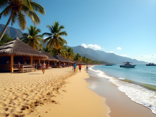 Playa Las Animas with beachfront restaurants and local Mexican families enjoying the shore