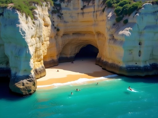 Dramatic cliff formations at Playa Caballo with crystal clear water below