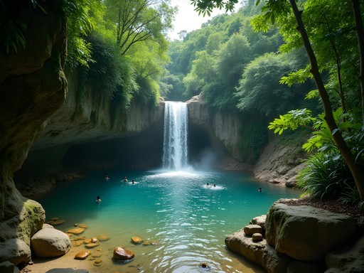 Quimixto waterfall with natural swimming pool surrounded by jungle
