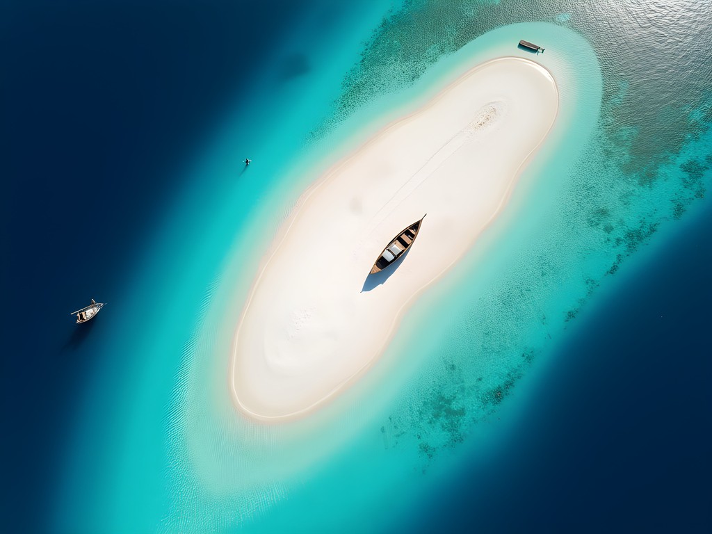 Aerial view of Pasir Timbul sandbar surrounded by turquoise waters in Raja Ampat