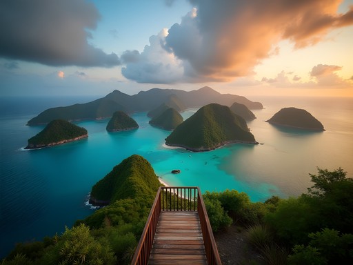 Panoramic view of scattered islands from Pianemo viewpoint in Raja Ampat