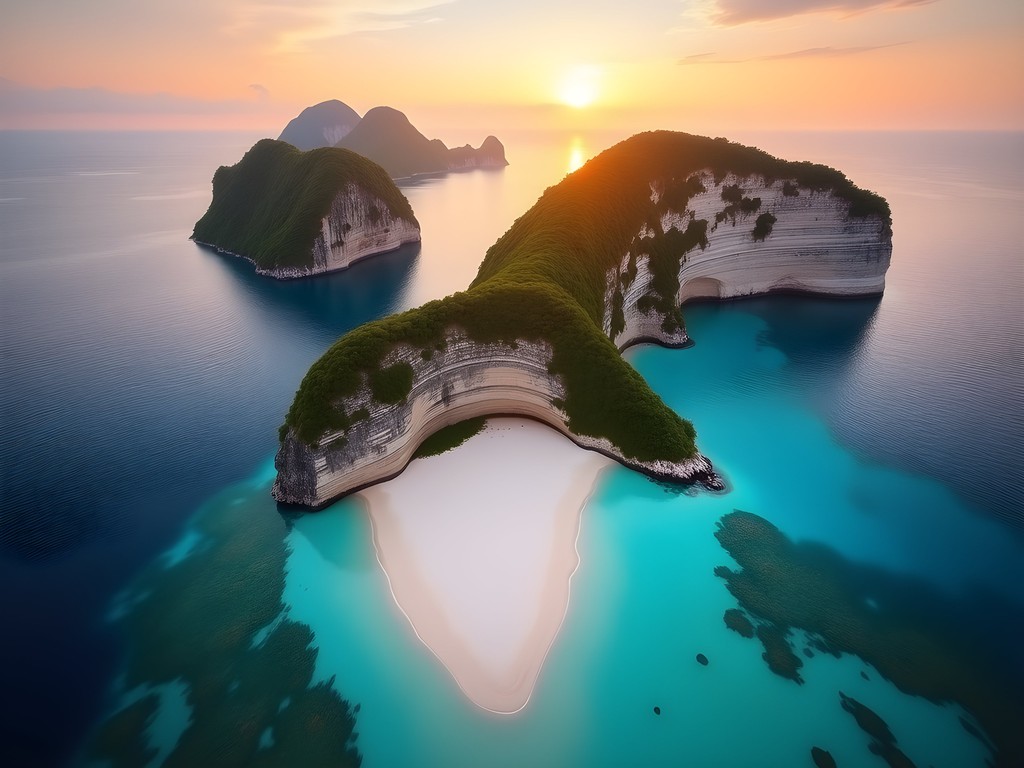 Sunrise over limestone karst formations on Wayag Island, Raja Ampat