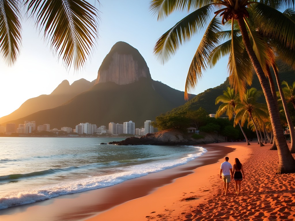 Praia Vermelha with its distinctive red sand and Sugarloaf Mountain towering above