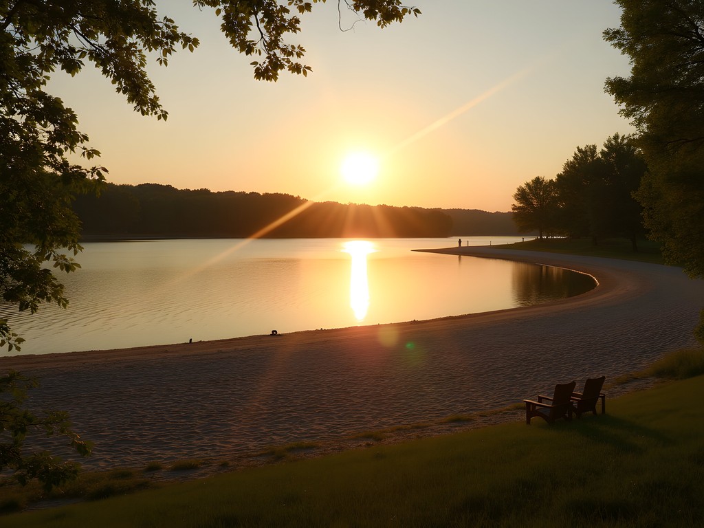 Sunset view of Kill Creek Park beach with minimal crowds