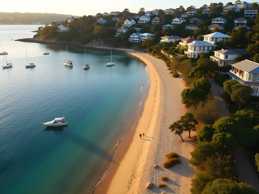 Narrow Lady Martins Beach nestled between luxury homes in Point Piper