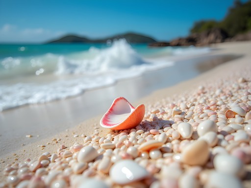 Close-up of crushed shell sand at Playa Conchal Costa Rica with crystal clear water