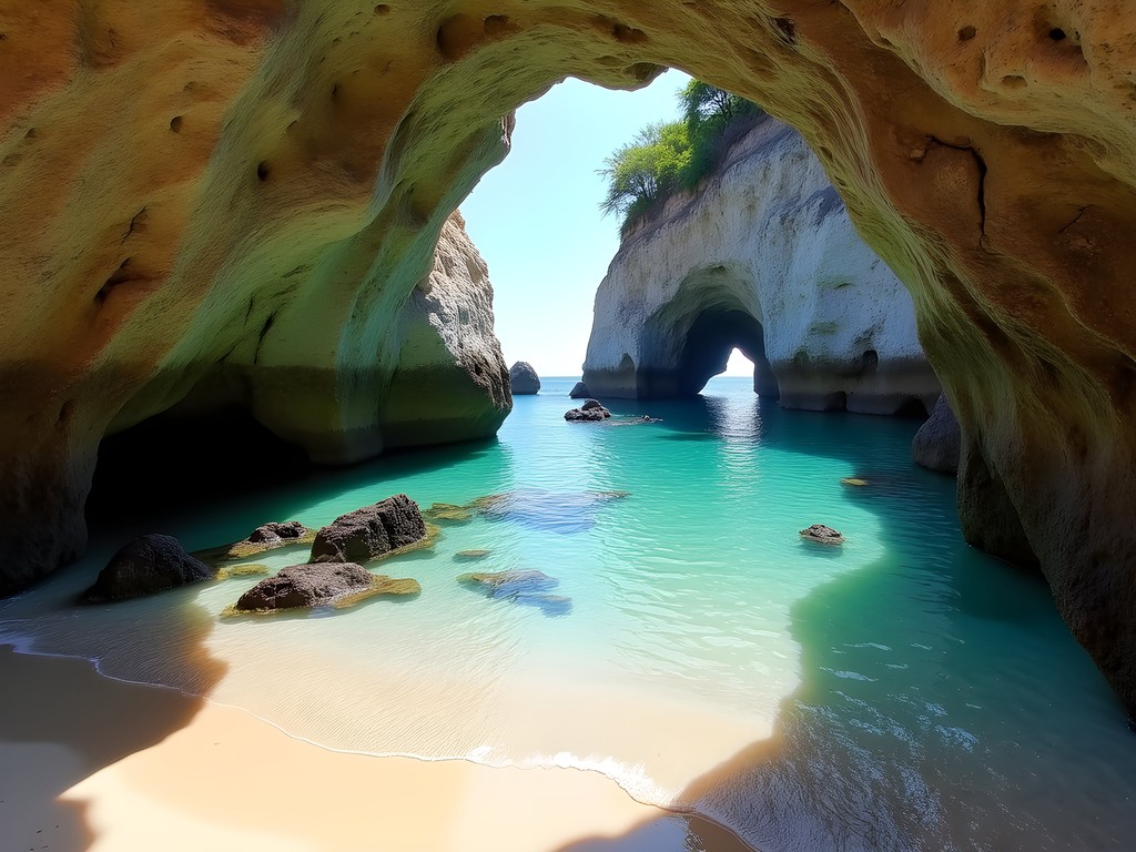 Natural rock arches and tide pools at Playa Ventanas Costa Rica during low tide