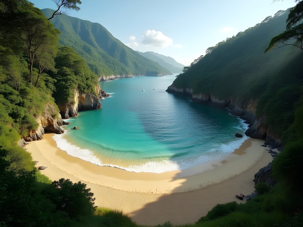 Secluded half-moon bay of Playa Escondida hidden within Tayrona National Park