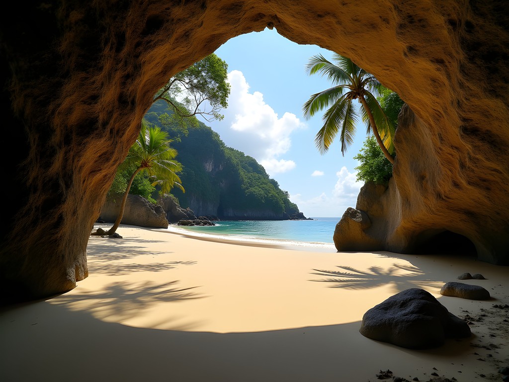 Secluded cove of Playa Nudista with dramatic rock formations