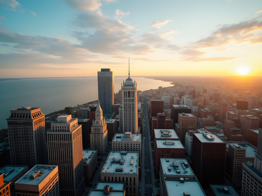 Panoramic view of Buffalo and Lake Erie from City Hall observation deck
