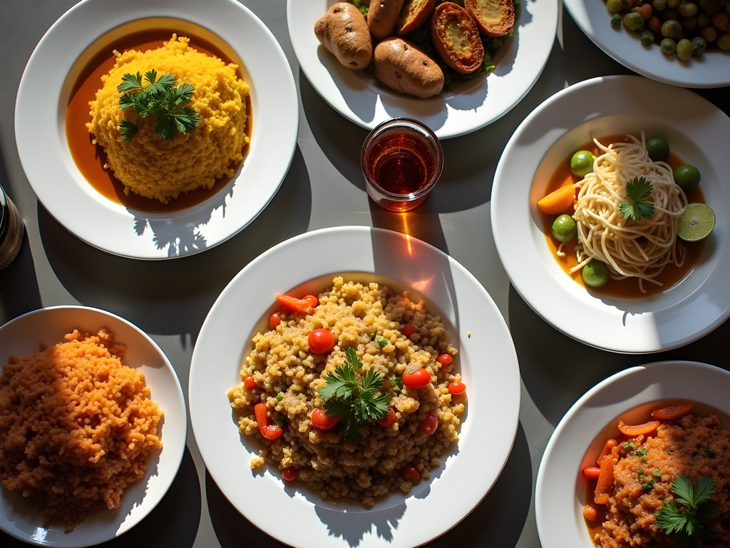 Colorful international dishes at West Side Bazaar food hall in Buffalo