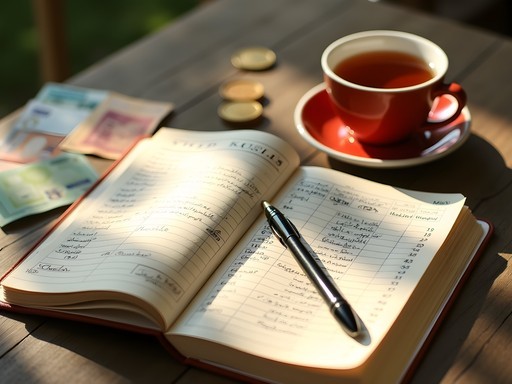 Budget travel expense tracking in travel journal with Egyptian currency