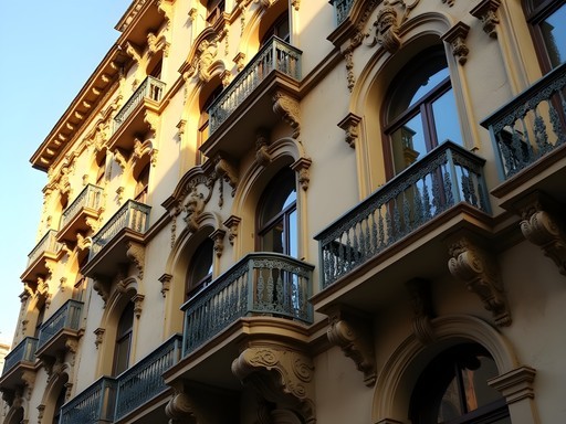 Art Nouveau architectural details on a Downtown Cairo building facade
