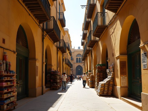 Narrow street scene in Islamic Cairo with historic architecture