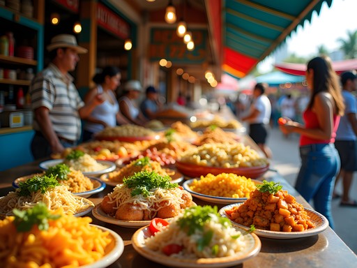 Vibrant food stalls at Mercado 28 in Cancun with colorful Mexican dishes