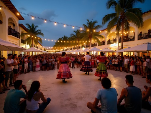 Evening cultural performance at Parque Las Palapas in Downtown Cancun with local dancers and audience