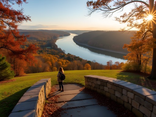 Panoramic view from Fort Defiance overlooking the Cumberland River in fall
