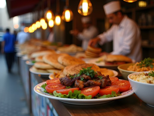 Colorful display of Middle Eastern street food in Al Rigga district of Dubai