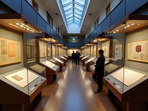 Interior of Chester Beatty Library in Dublin showing ancient manuscripts and art displays
