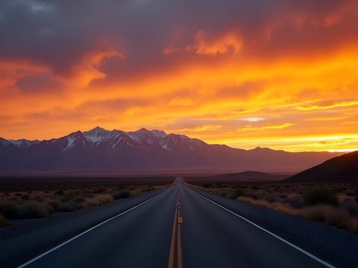 Scenic sunset view of mountains on the drive between Fernley and Reno with dramatic sky colors